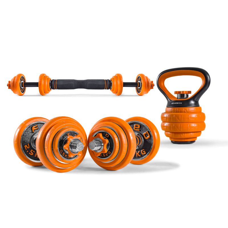 Set 6 in 1 con manubri trasformabili in bilanciere e Kettlebell 20 kg  Enerfit