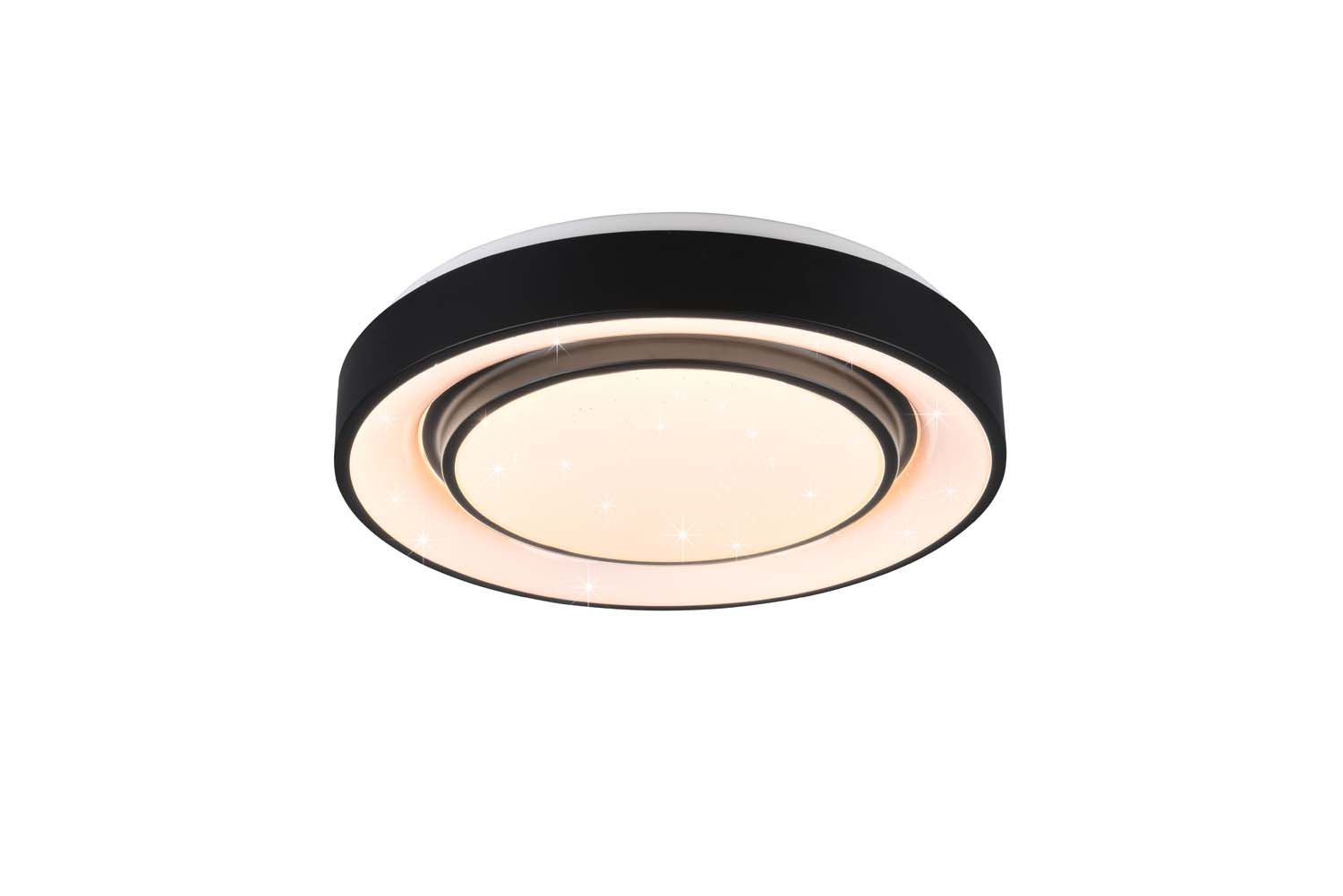 Mona Plafoniera Led Con Tecnologia Multifunzione  Wiz  Diffusore Effetto  Cielo Stellato E Bordo Nero Opaco D. 38Cm