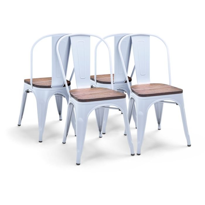 Sofia - Set di 4 sedie in metallo con seduta in legno massello