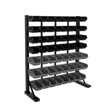 Pal Basic - Scaffale da garage per minuteria, porta attrezzi freestanding con 56 porta utensili Boudech Nero