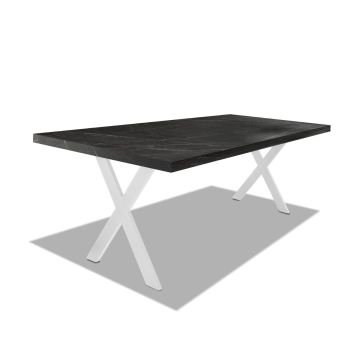 Tavolo da pranzo in legno e metallo con piedi a X bianchi - 220x100 cm Frankystar 