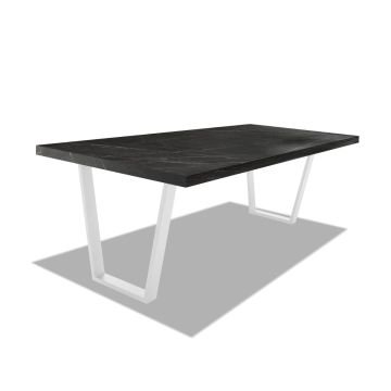 Tavolo da pranzo in legno e metallo con piedi trapezoidali bianchi - 220x100 cm Frankystar 