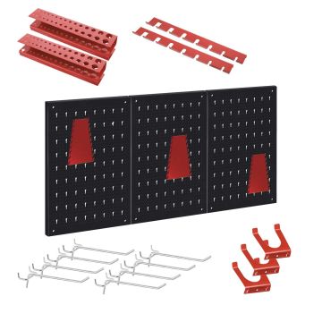 Planner - Pannello forato per appendere attrezzi, scaffale da parete da officina, pegboard Boudech Nero